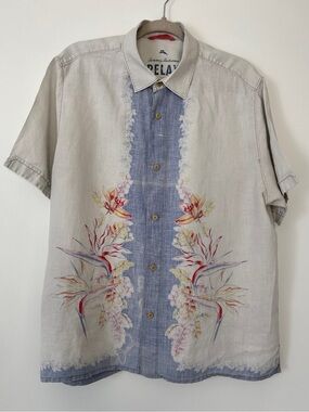 Tommy Bahama Button Down Shirt Relax Island Modern Fit 100% Linen Sz L *Fair
